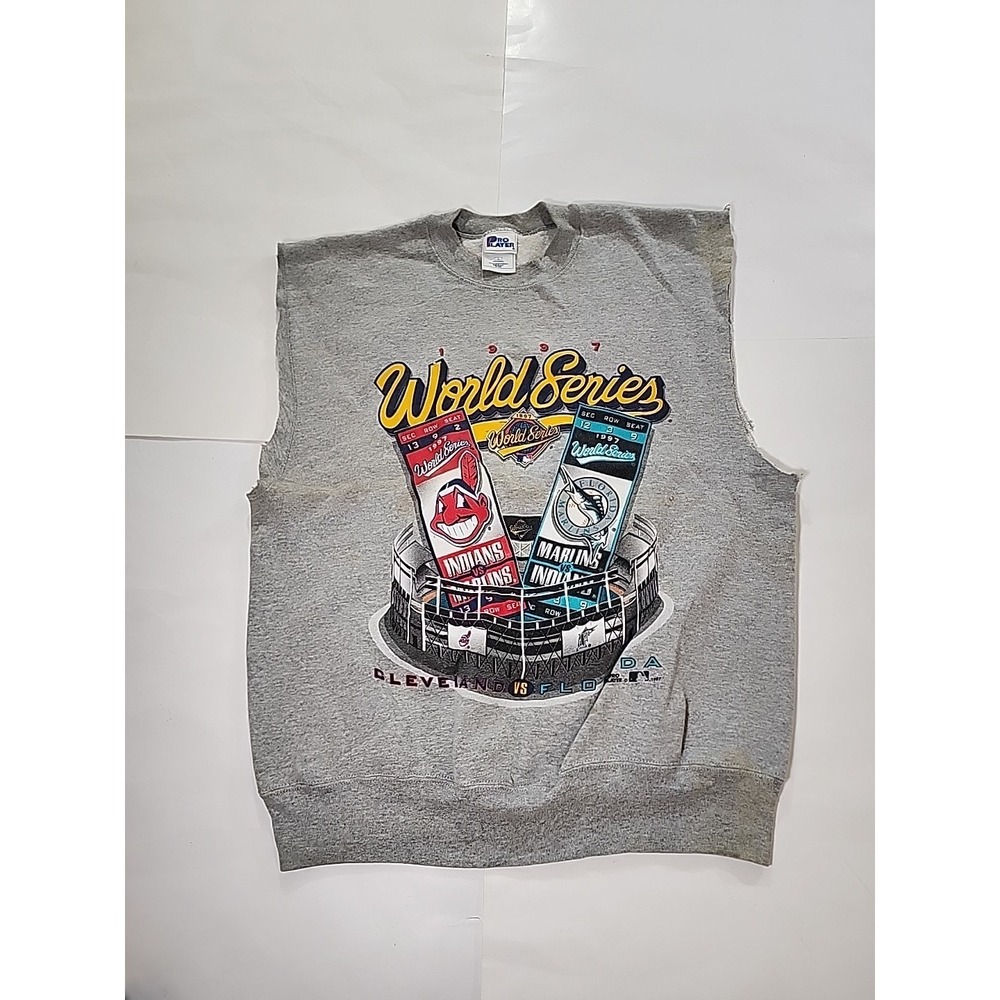 Vintage Pro‎ Player 97 Indians vs Marlins World Series Crewneck Sleeveless Lg
